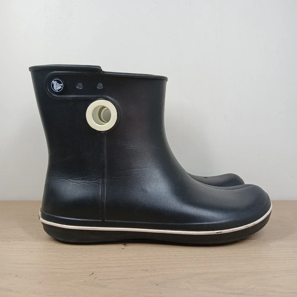 Crocs Jaunt Shorty Rain Boot Womens 10 Black Croslite Waterproof Ankle Pull On